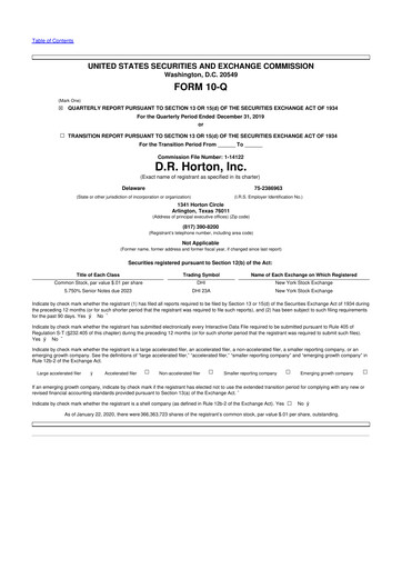 Thumbnail D. R. Horton
 10-Q Quarterly Report FY2020 