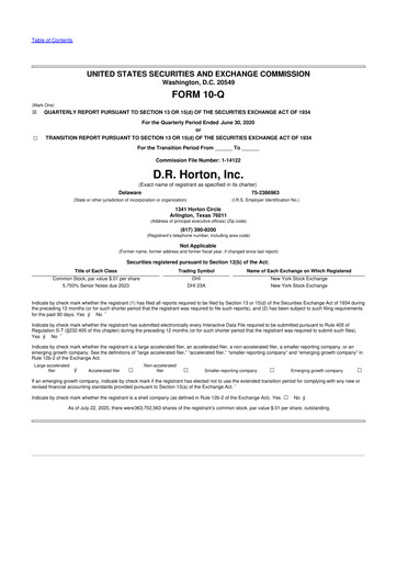 Thumbnail D. R. Horton
 10-Q Quarterly Report FY2020 