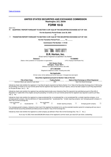 Thumbnail D. R. Horton
 10-Q Quarterly Report FY2023 