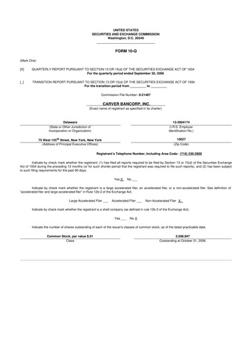 Thumbnail Carver Bancorp 10-Q Quarterly Report FY 