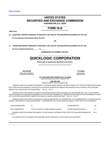 Thumbnail Quicklogic 10-Q Quarterly Report FY2015 