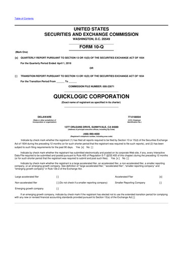 Thumbnail Quicklogic 10-Q Quarterly Report FY2018 