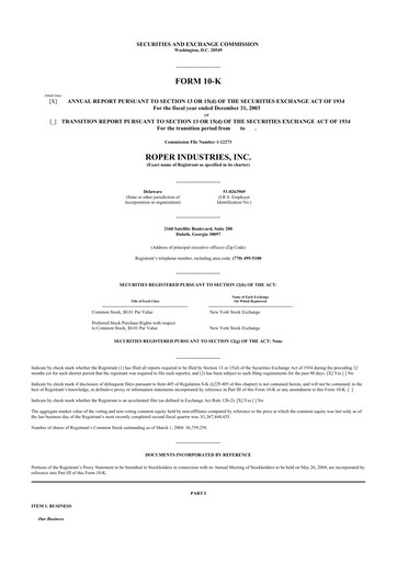 Vorschaubild Roper Technologies 10-K Jahresbericht 