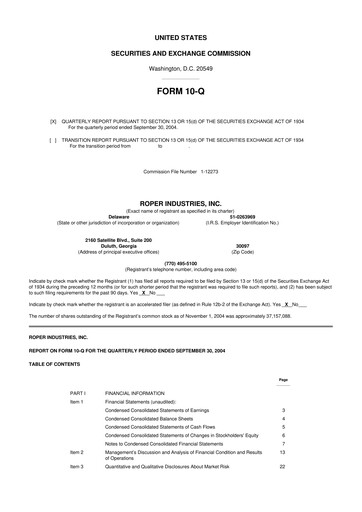 Thumbnail Roper Technologies 10-Q Quarterly Report FY 
