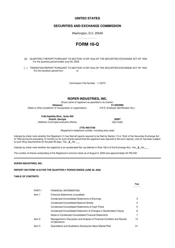 Thumbnail Roper Technologies 10-Q Quarterly Report FY 