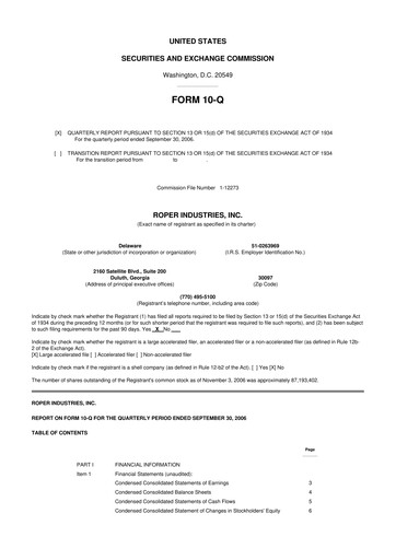 Thumbnail Roper Technologies 10-Q Quarterly Report FY 