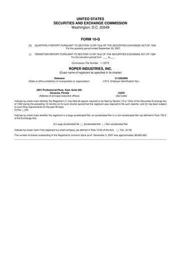 Thumbnail Roper Technologies 10-Q Quarterly Report FY 