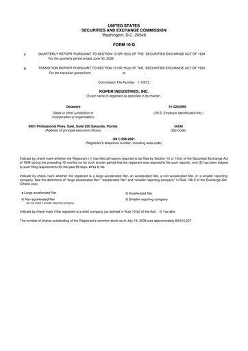 Thumbnail Roper Technologies 10-Q Quarterly Report FY 