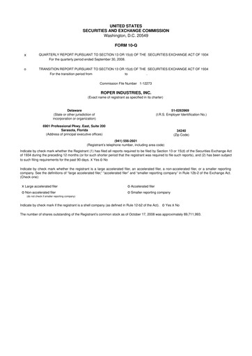 Thumbnail Roper Technologies 10-Q Quarterly Report FY 