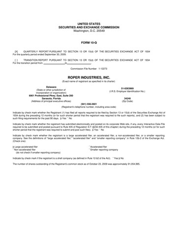 Thumbnail Roper Technologies 10-Q Quarterly Report FY 