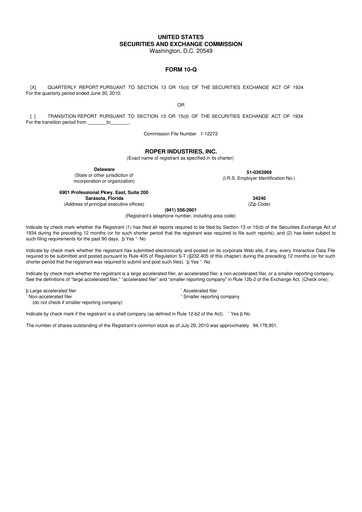 Thumbnail Roper Technologies 10-Q Quarterly Report FY2010 