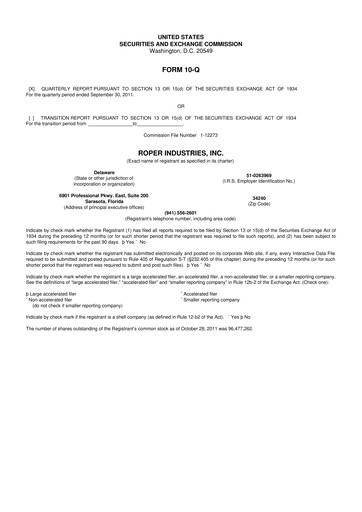 Thumbnail Roper Technologies 10-Q Quarterly Report FY2011 