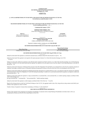 Vorschaubild Roper Technologies 10-K Jahresbericht 2011