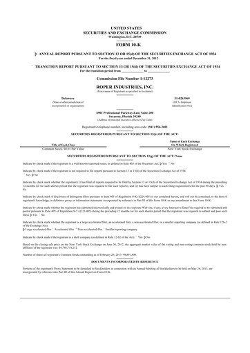 Vorschaubild Roper Technologies 10-K Jahresbericht 2012