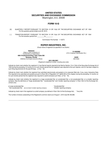 Thumbnail Roper Technologies 10-Q Quarterly Report FY2013 