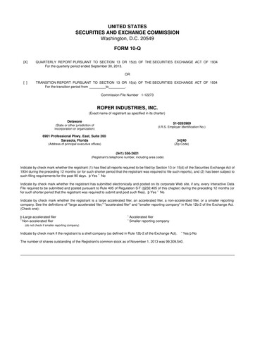 Thumbnail Roper Technologies 10-Q Quarterly Report FY2013 