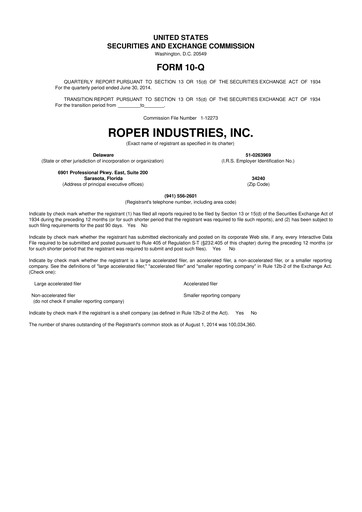 Thumbnail Roper Technologies 10-Q Quarterly Report FY2014 