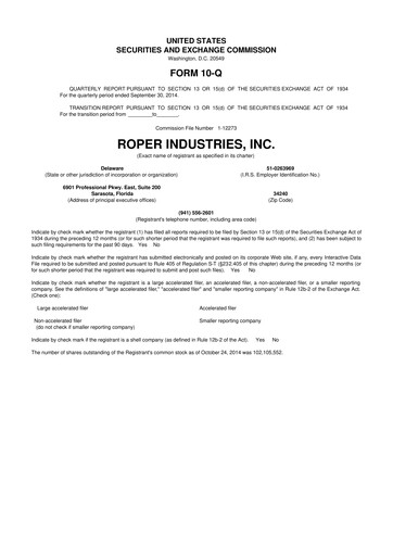 Thumbnail Roper Technologies 10-Q Quarterly Report FY2014 