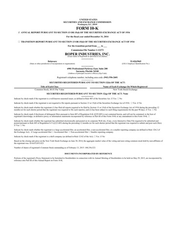 Vorschaubild Roper Technologies 10-K Jahresbericht 2014