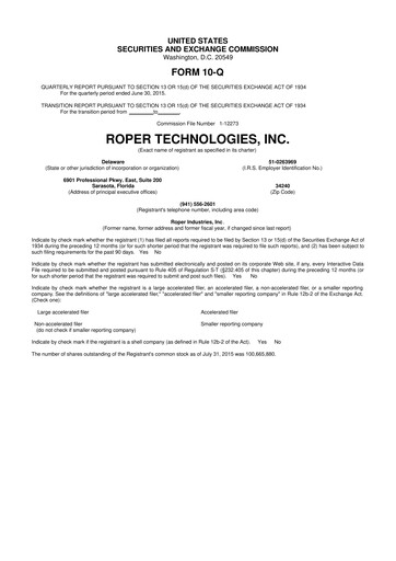 Thumbnail Roper Technologies 10-Q Quarterly Report FY2015 