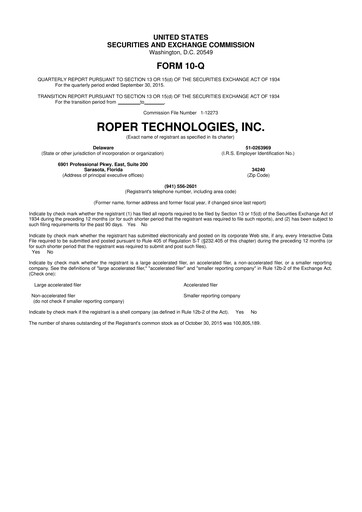 Thumbnail Roper Technologies 10-Q Quarterly Report FY2015 