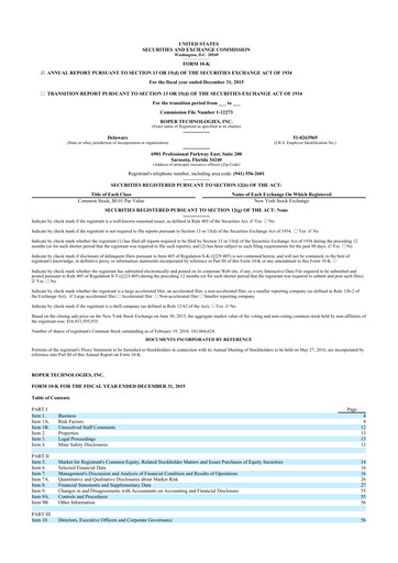 Vorschaubild Roper Technologies 10-K Jahresbericht 2015