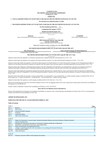 Vorschaubild Roper Technologies 10-K Jahresbericht 2016