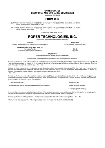 Thumbnail Roper Technologies 10-Q Quarterly Report FY2017 
