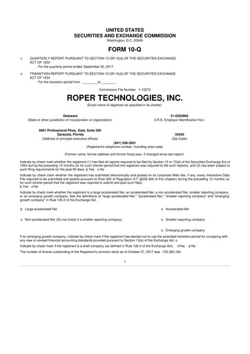 Thumbnail Roper Technologies 10-Q Quarterly Report FY2017 