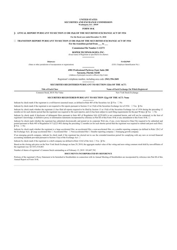 Vorschaubild Roper Technologies 10-K Jahresbericht 2018