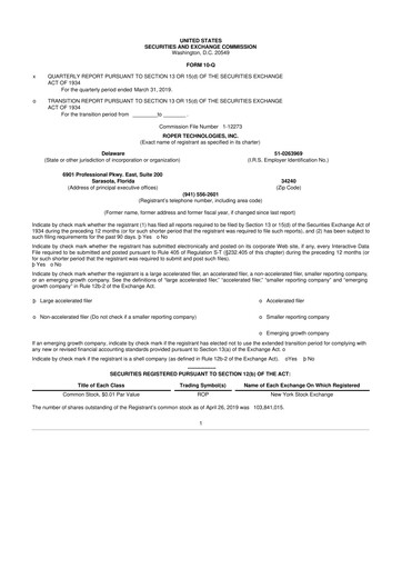 Thumbnail Roper Technologies 10-Q Quarterly Report FY2019 