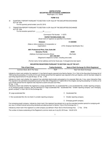 Thumbnail Roper Technologies 10-Q Quarterly Report FY2019 