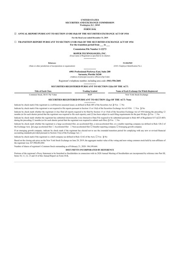 Vorschaubild Roper Technologies 10-K Jahresbericht 2019