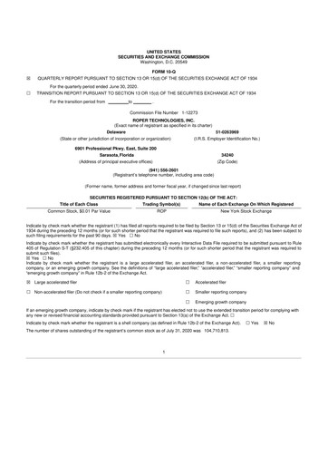 Thumbnail Roper Technologies 10-Q Quarterly Report FY2020 