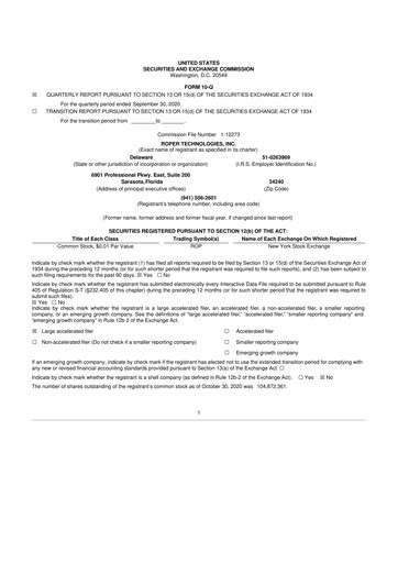 Thumbnail Roper Technologies 10-Q Quarterly Report FY2020 