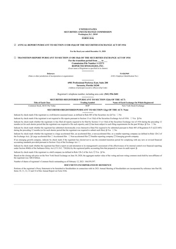 Vorschaubild Roper Technologies 10-K Jahresbericht 2020