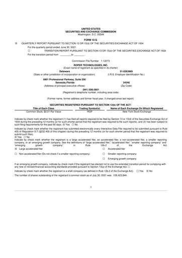 Thumbnail Roper Technologies 10-Q Quarterly Report FY2021 