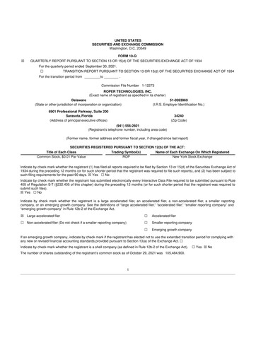 Thumbnail Roper Technologies 10-Q Quarterly Report FY2021 