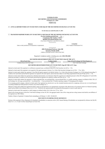 Vorschaubild Roper Technologies 10-K Jahresbericht 2021