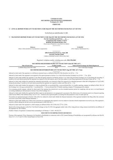 Vorschaubild Roper Technologies 10-K Jahresbericht 2022