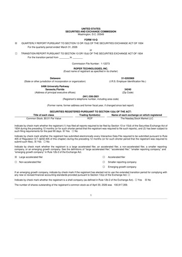 Thumbnail Roper Technologies 10-Q Quarterly Report FY 