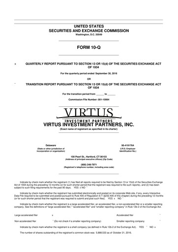 Thumbnail Virtus Investment Partners 10-Q Quarterly Report FY2016 