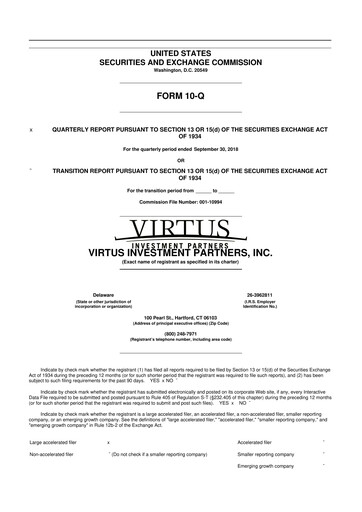 Thumbnail Virtus Investment Partners 10-Q Quarterly Report FY2018 