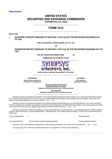 Thumbnail Synopsys 10-Q Quarterly Report FY2014 