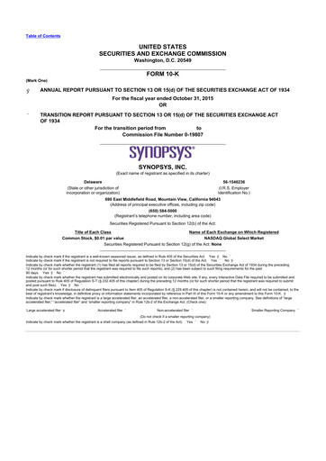 Thumbnail Synopsys 10-K Annual Report 2015