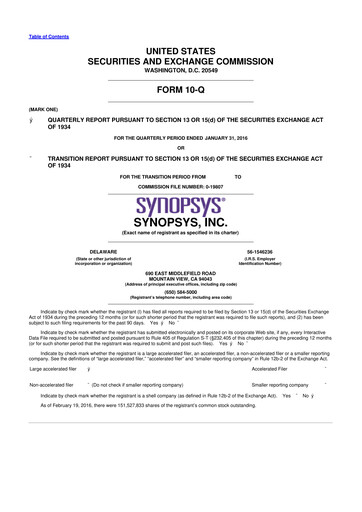 Thumbnail Synopsys 10-Q Quarterly Report FY2016 
