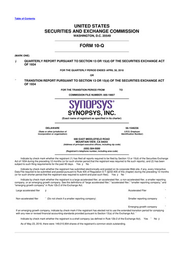 Thumbnail Synopsys 10-Q Quarterly Report FY2018 