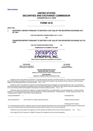 Thumbnail Synopsys 10-Q Quarterly Report FY2018 