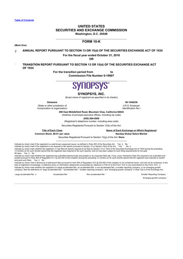 Thumbnail Synopsys 10-K Annual Report 2018