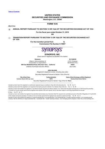 Thumbnail Synopsys 10-K Annual Report 2019